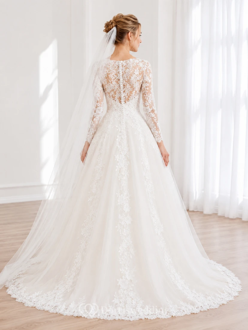 Long Sleeve Lace Ball Gown Studio Wedding Dress view 2