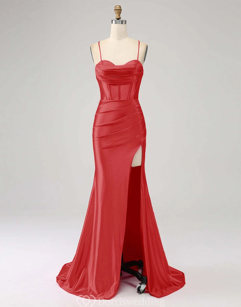 Spaghettiträgerkleid mit Raffungen vorne und Schlitz, schlichtes Etuikleid view 13