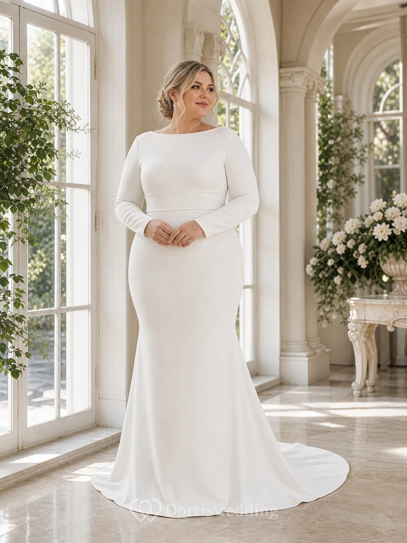 Modest Long Sleeve White Wedding Dress | Simple Formal Temple Lds Bridal Gown view 9