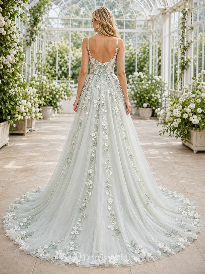 Celadon Bohemian Bridal A-Line V-neck Sleeveless Chapel Train Romantic Elegant Gown view 2