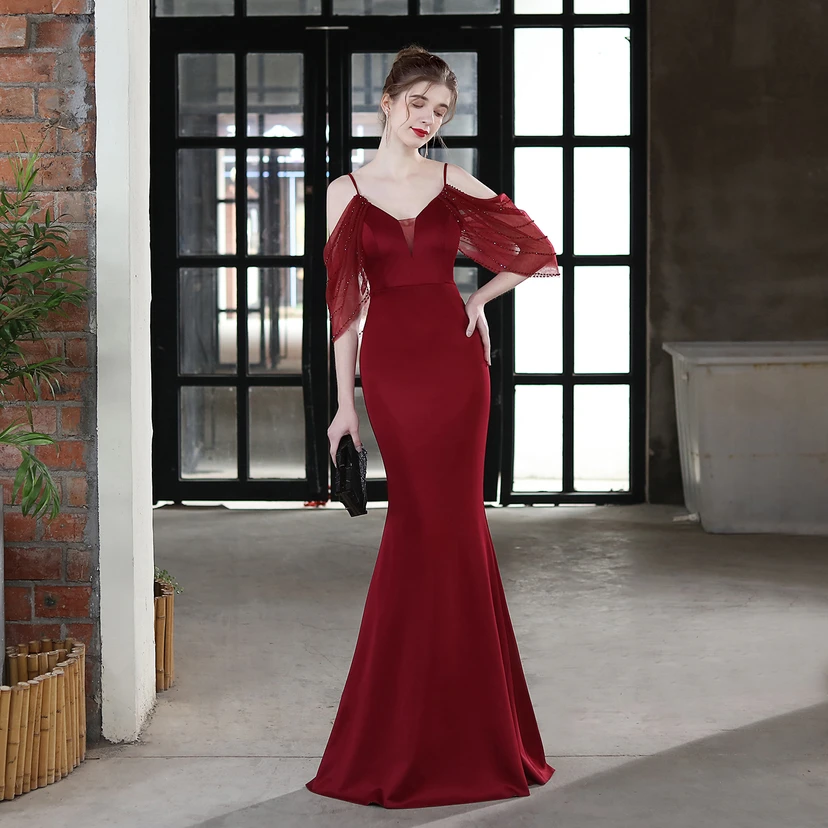 Toast Dress Bride Long Sling Thank You Banquet Slim Fishtail Skirt Wedding Car Model Exhibition Dress view 22