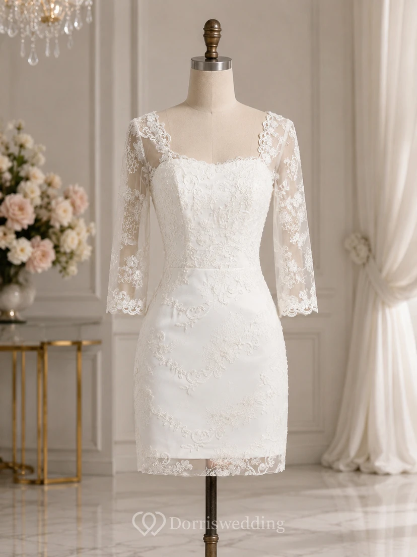 Vintage Half-Sleeve Short Dress With Lace Overlay view 8