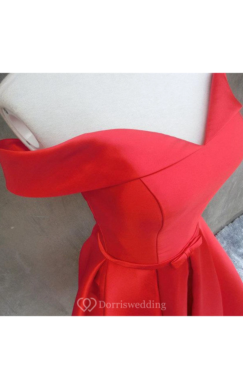 Short Off-the-shoulder Satin Dress With Lace-up Back view 3