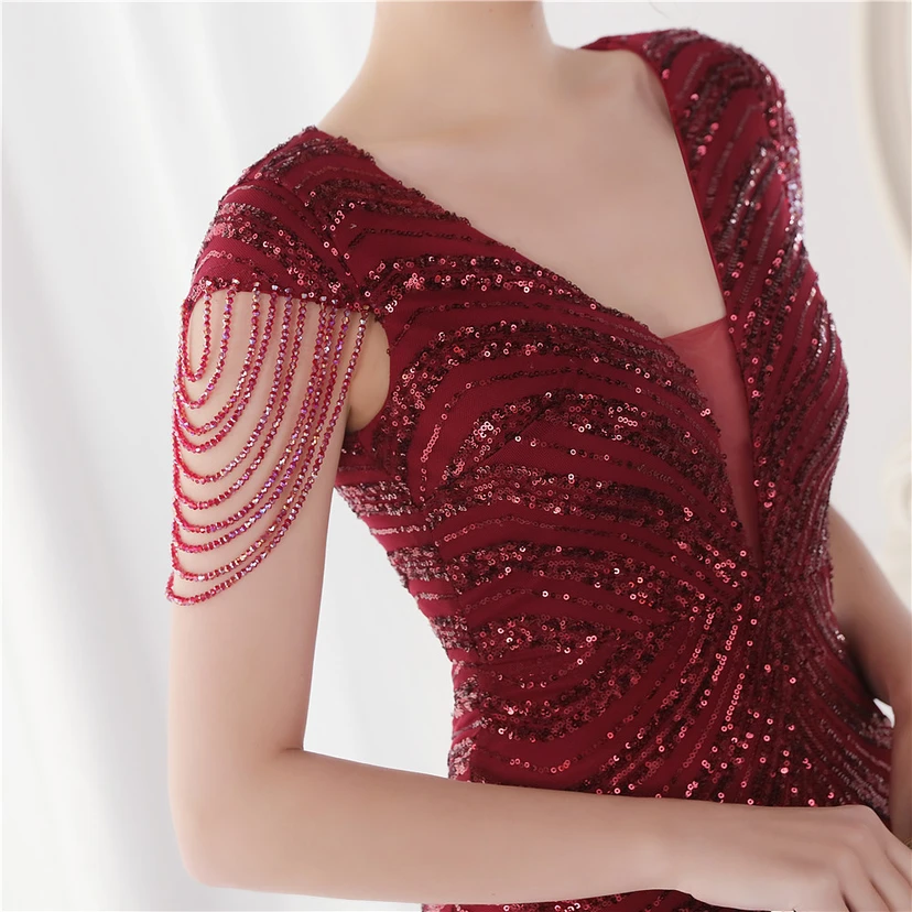 Paillettenbesetztes, handwerklich perfekt gefertigtes, perlenbesetztes Party-Abendkleid – sexy langes Kleid für die Braut view 15