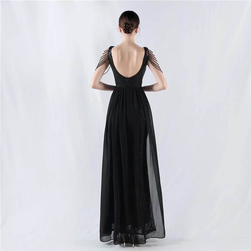 Paillettenbesetzte Blumen mit Cape-Stickerei, hochwertiges Abendkleid, ideal für die Ausrichtung der Jahrestagung view 16