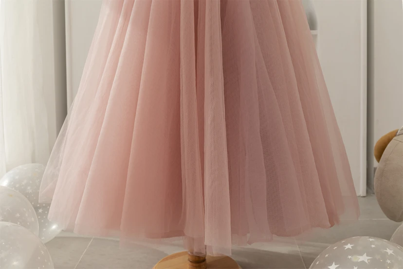 Water Melon V-neck Sleeveless A-line Tulle Pleated Flowergirl Dress view 17