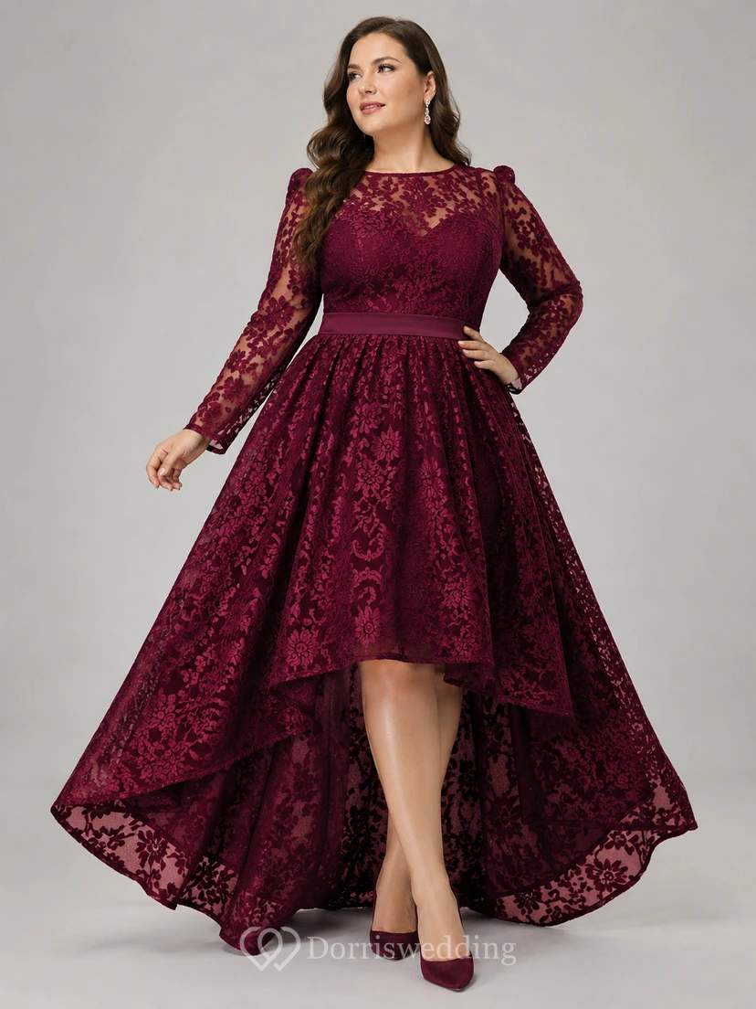 Dramatic Black Damask Lace High-Low Prom Gown view 4