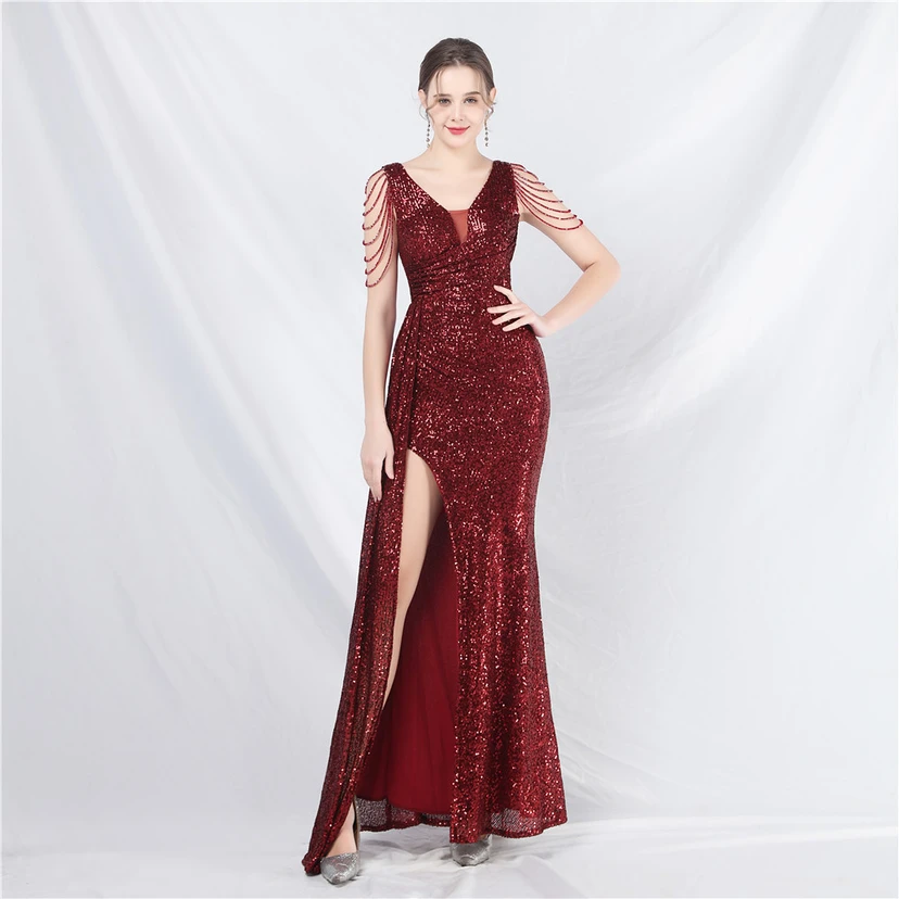 Cross-Border Dress Crafted Custom-Made Beaded Sequined Long Evening Dress video preview