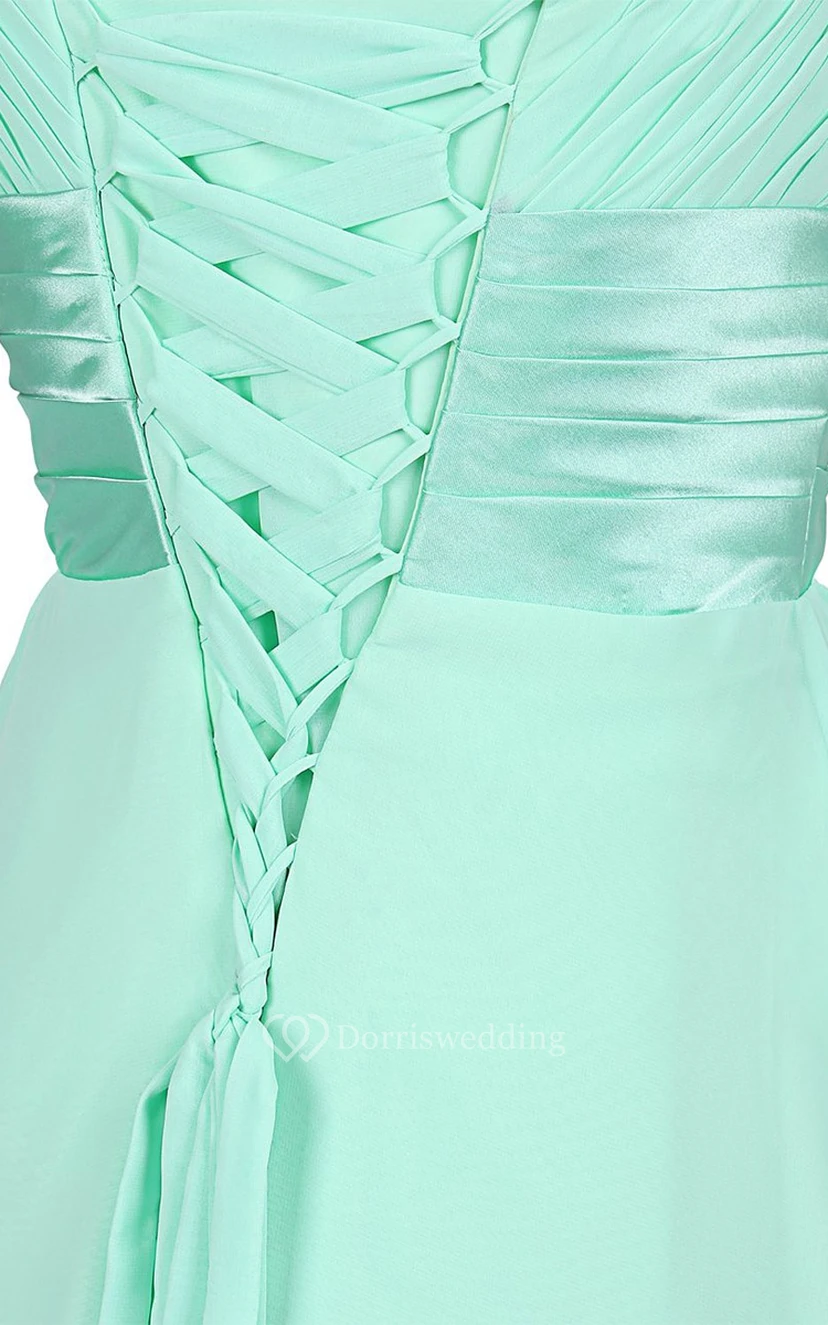 Straps Sweetheart Ruched Chiffon A-line Dress With Bow view 4
