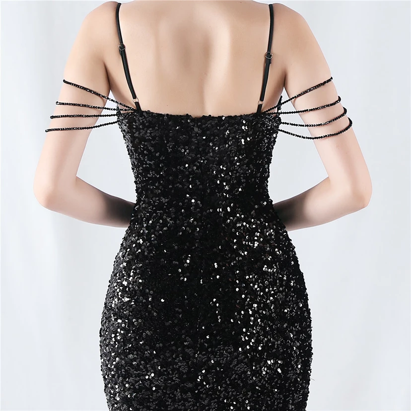 Velvet-Bottom Gradient Sequined Sexy Beaded Suspender Evening Dress view 36