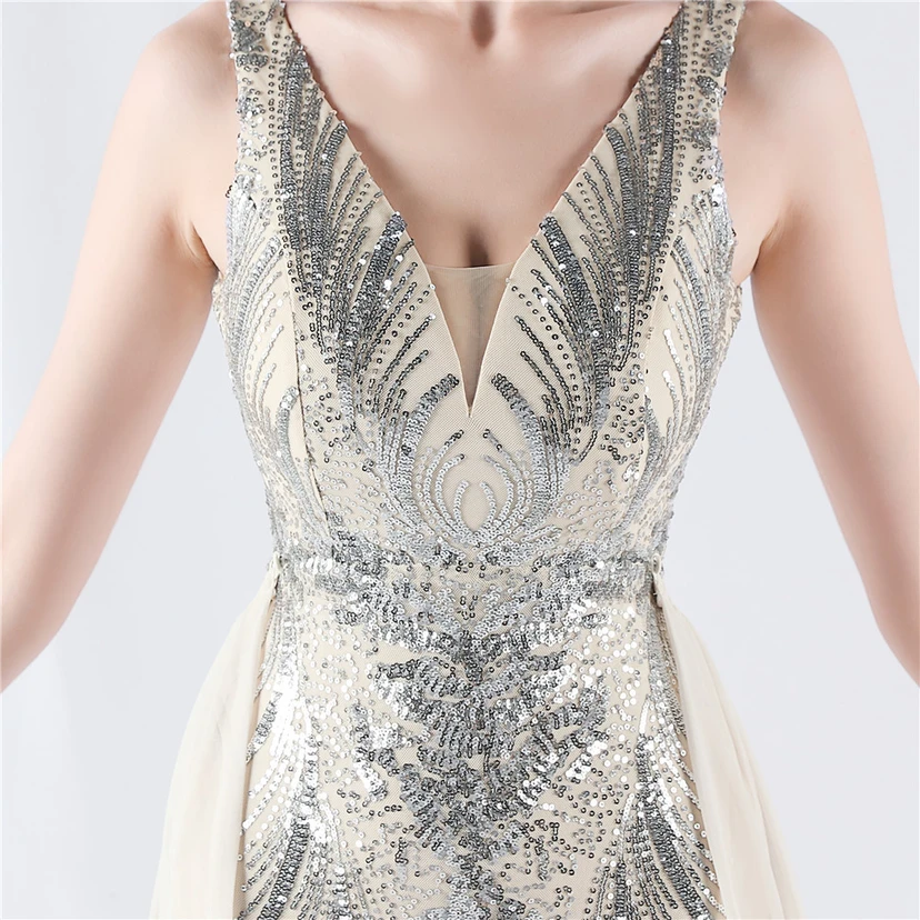 Paillettenbesetzte Blumen auf der Rückseite, Perlenstickerei mit Cape, Abendkleid für die Jahreshauptversammlung view 8