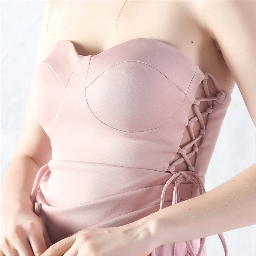 Vestido de noche de satén con cintura y orejas fijas, nueva tendencia, con dos métodos de atado de cuerda. view 40