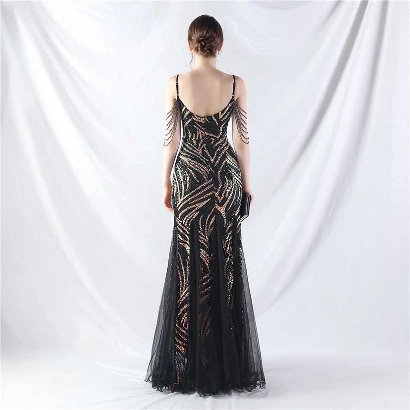 Layered Beads Spliced ​​Mesh High-End Evening Dress view 59