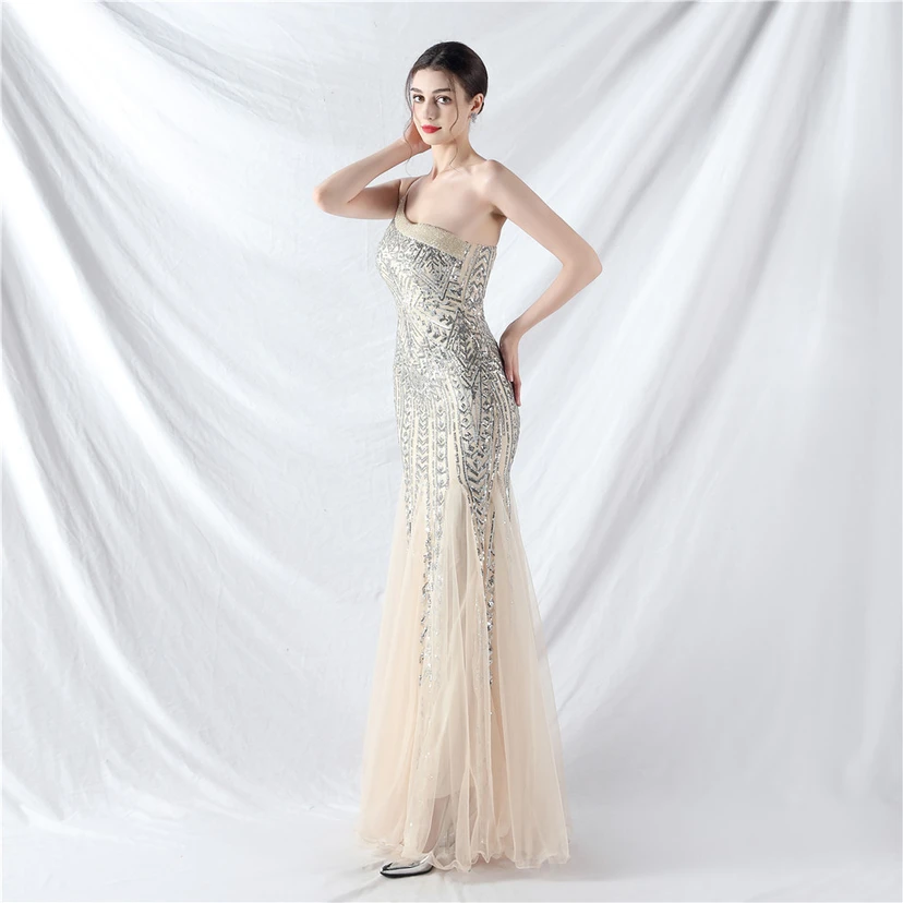 Crafted Beaded Positioning Flower Beads Splicing Mesh Gauze High-End Evening Dress view 89