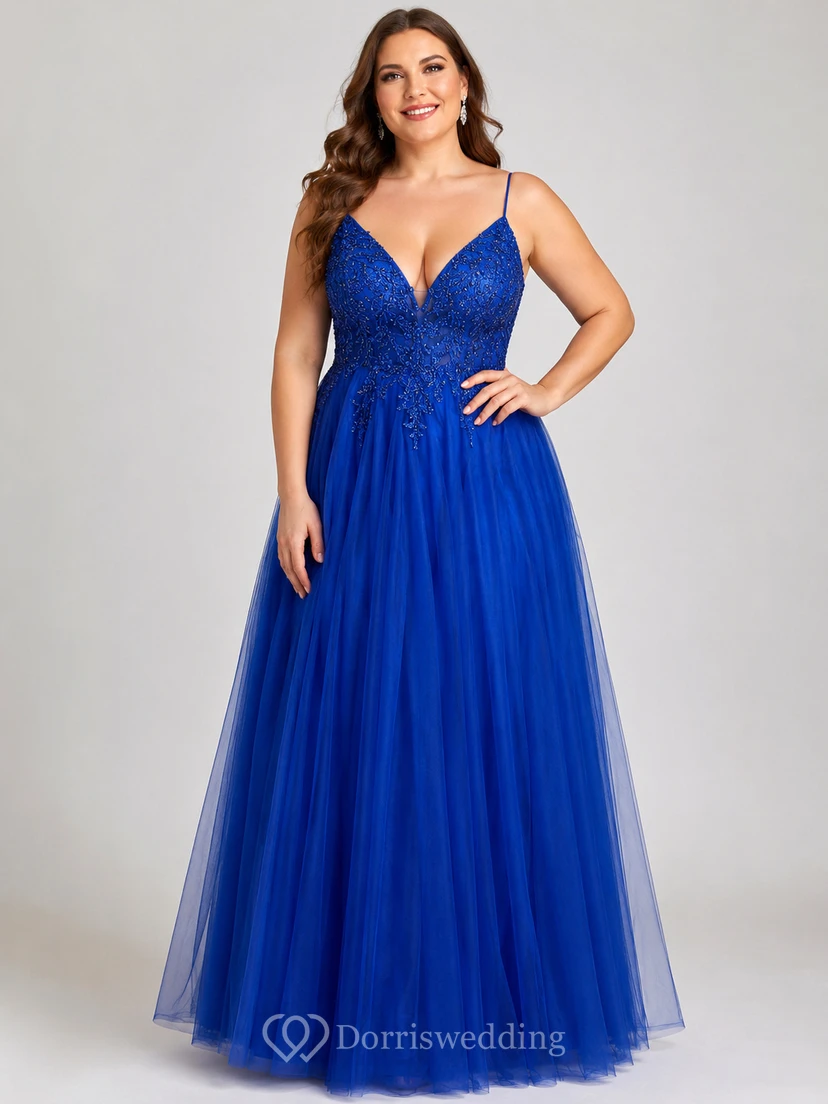 Casual Spaghetti Empire Tulle Pleated Prom Dress with Beaded Top view 4