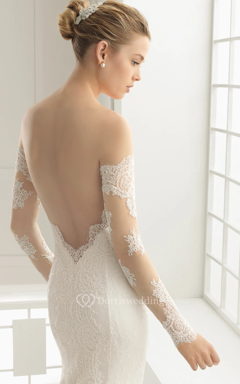 Vestido de dama de honor de organza, sin tirantes, sin espalda, de manga larga y con apliques. view 3