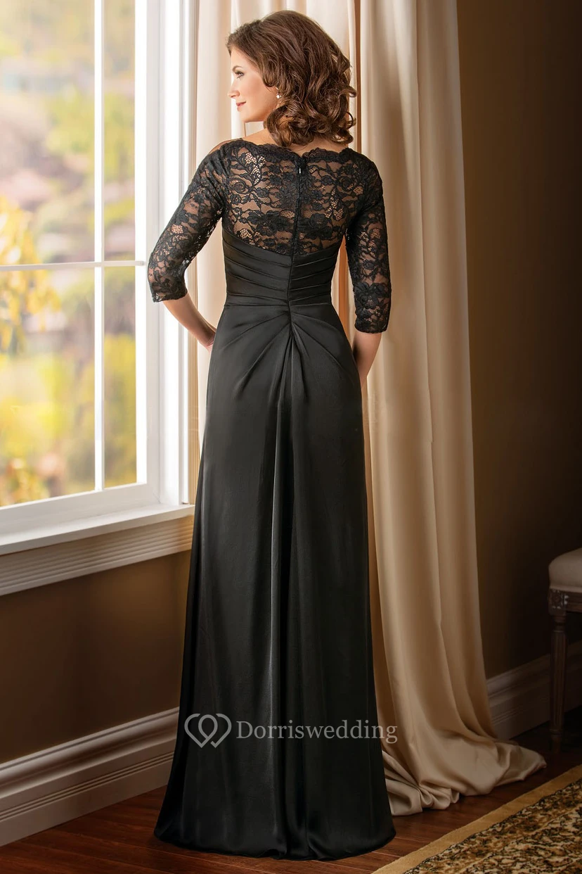 3-4 Sleeved A-Line Mother Of The Bride Dress With Beadings And Illusion Lace Style view 2