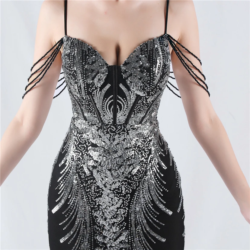 Waist-Reduced Fishbone Shaping Positioning Flower Sequined Anchor Sexy Beaded Suspender Evening Dress view 88