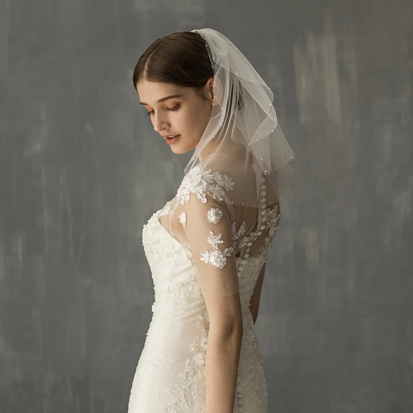 Two Tier Soft Beaded Shoulder Veil view 3