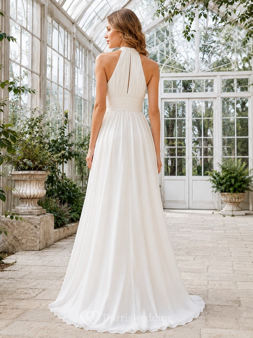 Bridal Romantic Strappy Satin Sleeveless A-Line Sweep-Train Wedding Dress view 2