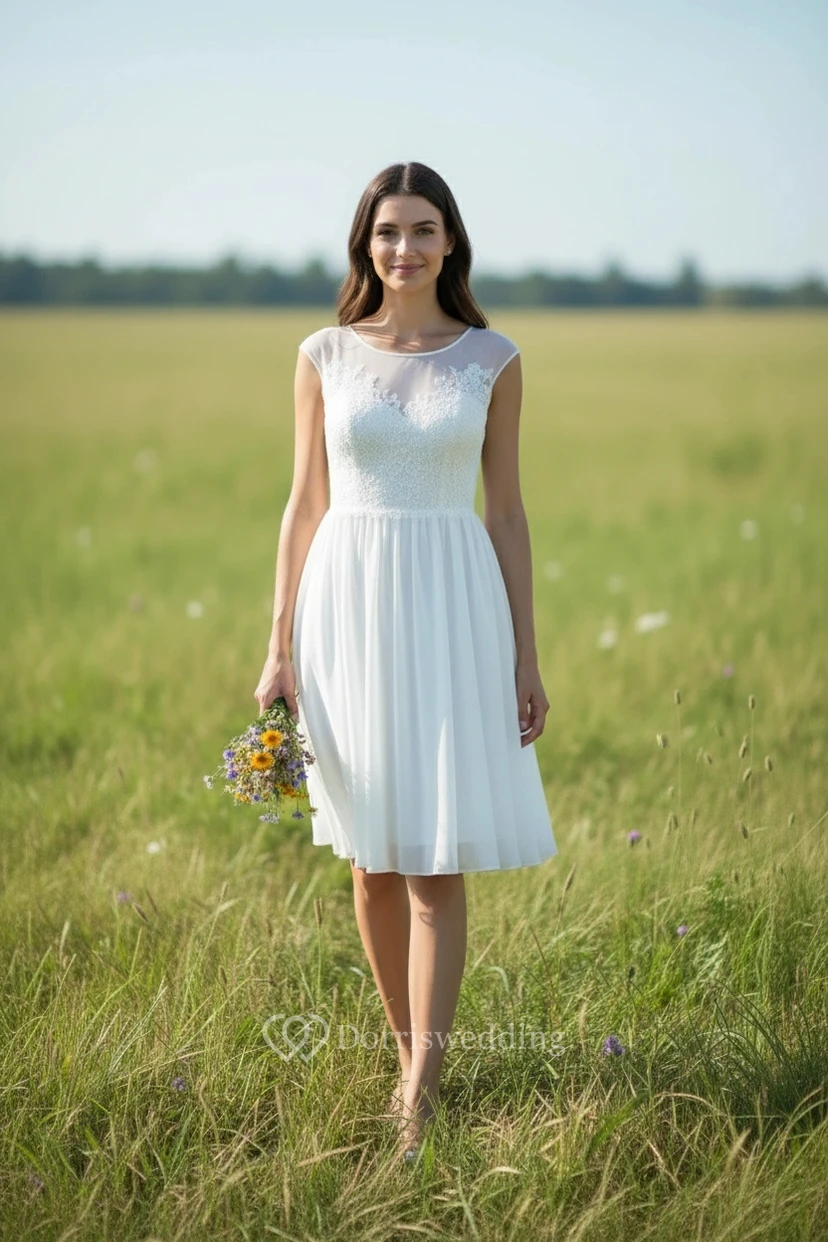 Breezy Knee-Length Lace Chiffon Frock