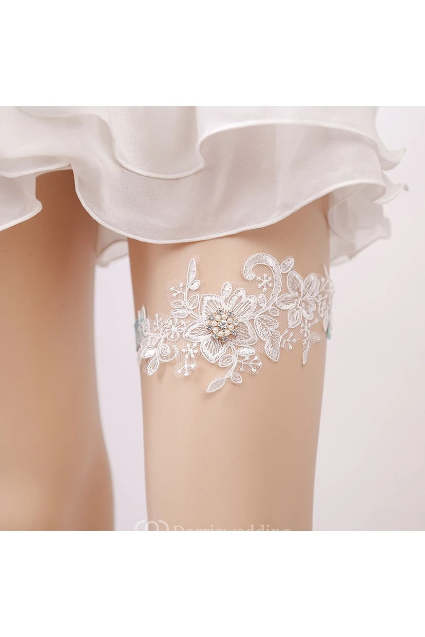 Lace Handmade Beaded Lace Elastic Garter Within 16-23inch view 2