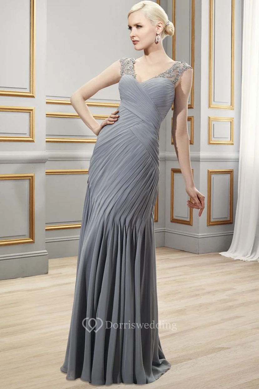 V-Neck Sleeveless Criss-Cross Chiffon Formal Dress