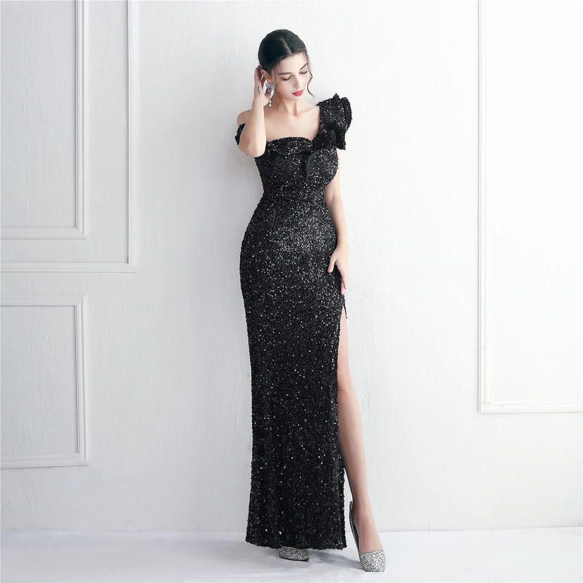 Imitation, handgefertigt, Pailletten, schulterfrei, Dankeschön-Bankett, schmaler Meerjungfrauenrock, Hochzeitsauto-Modellausstellung, Prominentenbankett view 3