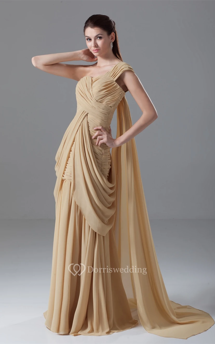 One-Shoulder Floor-Length Criss-Cross Gown With Draping view 2