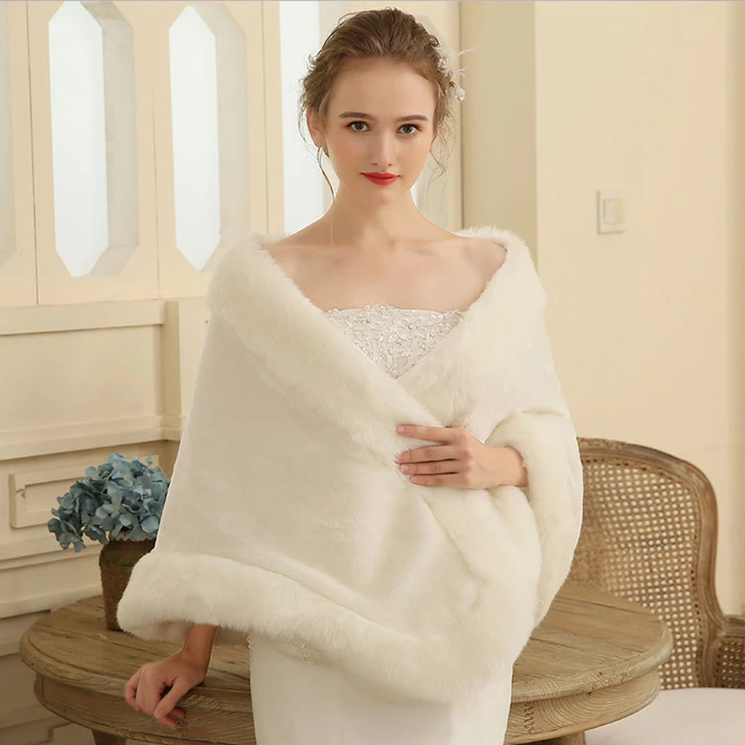 Neuer Brautpelzcape in Übergröße, weißer Umhang für Hochzeiten, Brautkleider, Hochzeitsaccessoires, Damen, Winter view 2