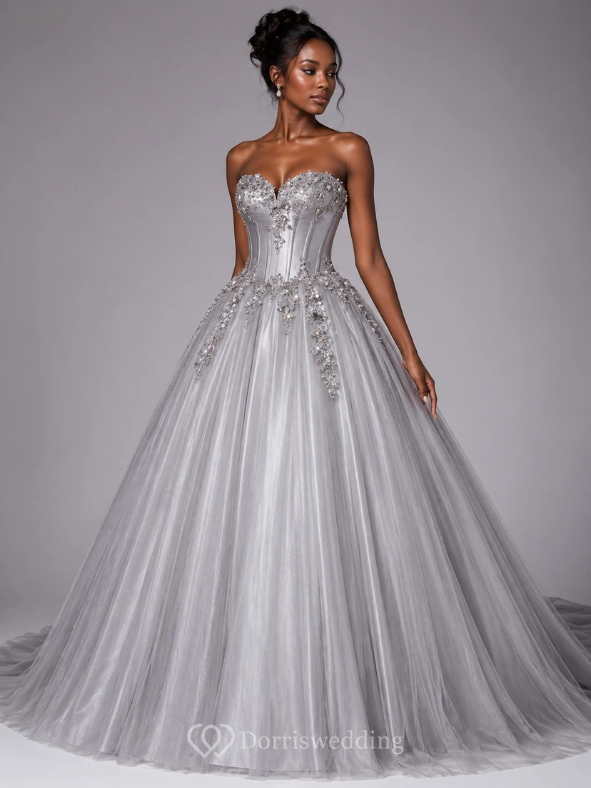 Luxuriöses, marineblaues, trägerloses Ballkleid mit Spitzenapplikationen für formelle Anlässe wie Abschlussball oder Gala view 4