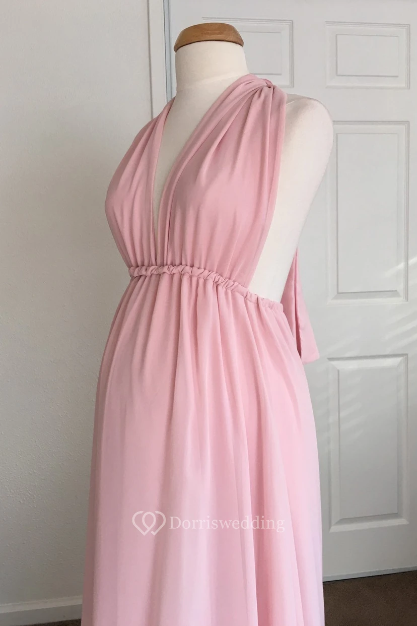 Chiffon A-line Sleeveless Plunging Neckline V-neck Dress view 4