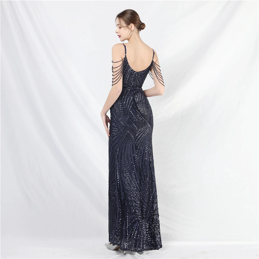 Robe de soirée ultra-résistante à rayures perlées et sequins view 75