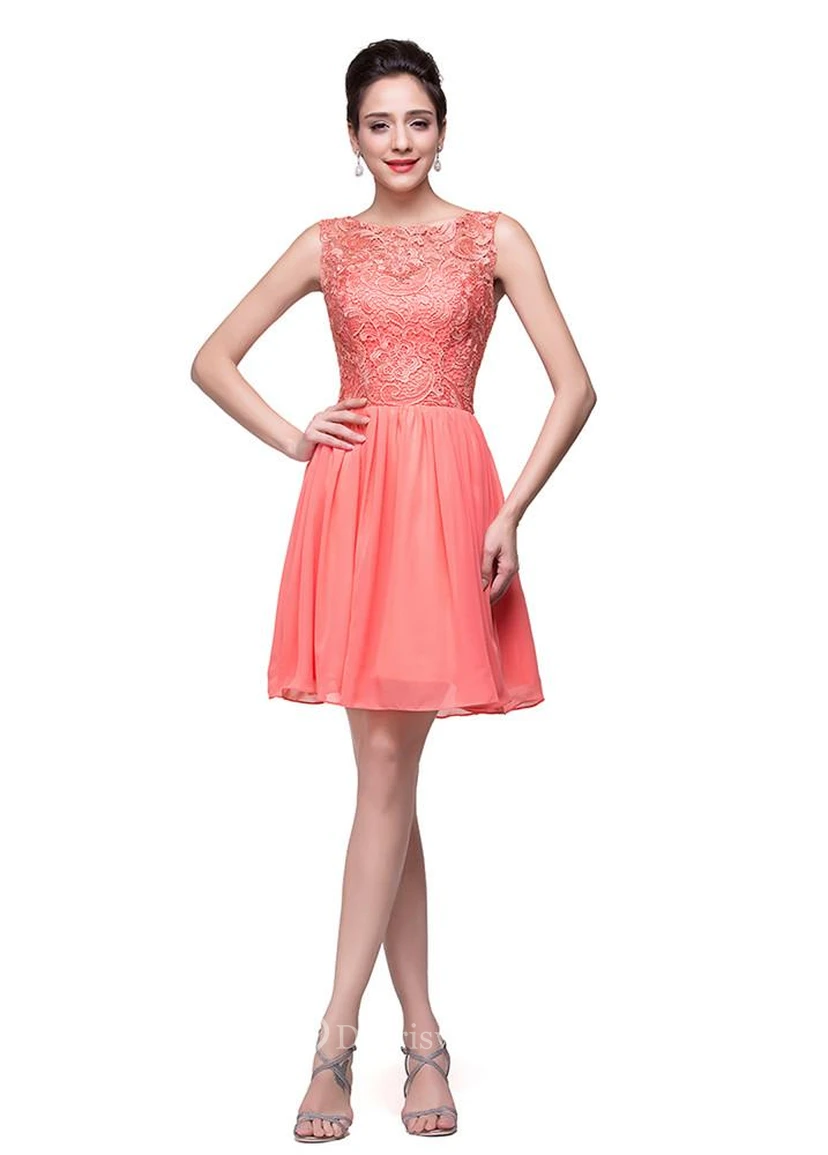 Lovely Lace Sleeveless Hoemcoming Dress Short Chiffon view 2