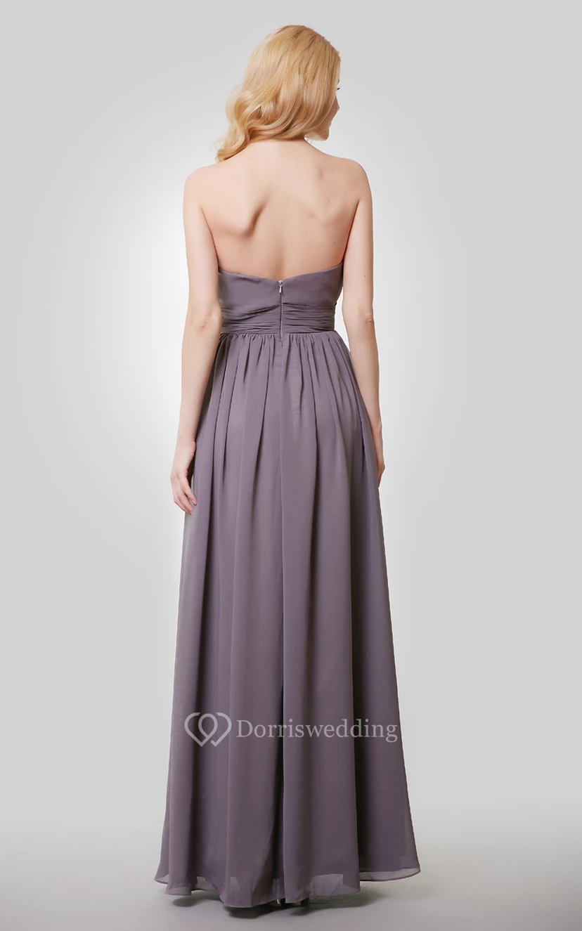 Chiffon A-Line Floor Length Dress With Flower and Pleat view 3