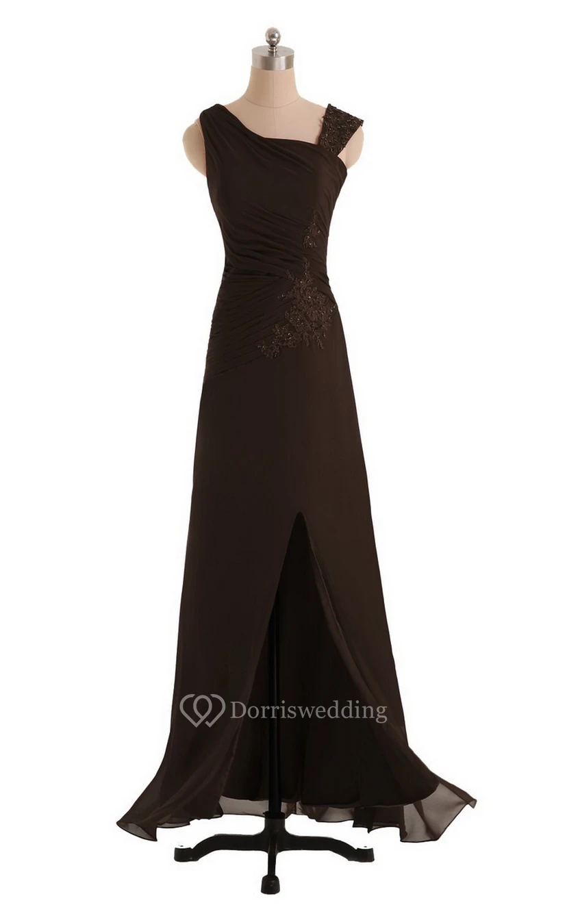 Sleeveless Chiffon Dress With Front Slit and Ruching view 3