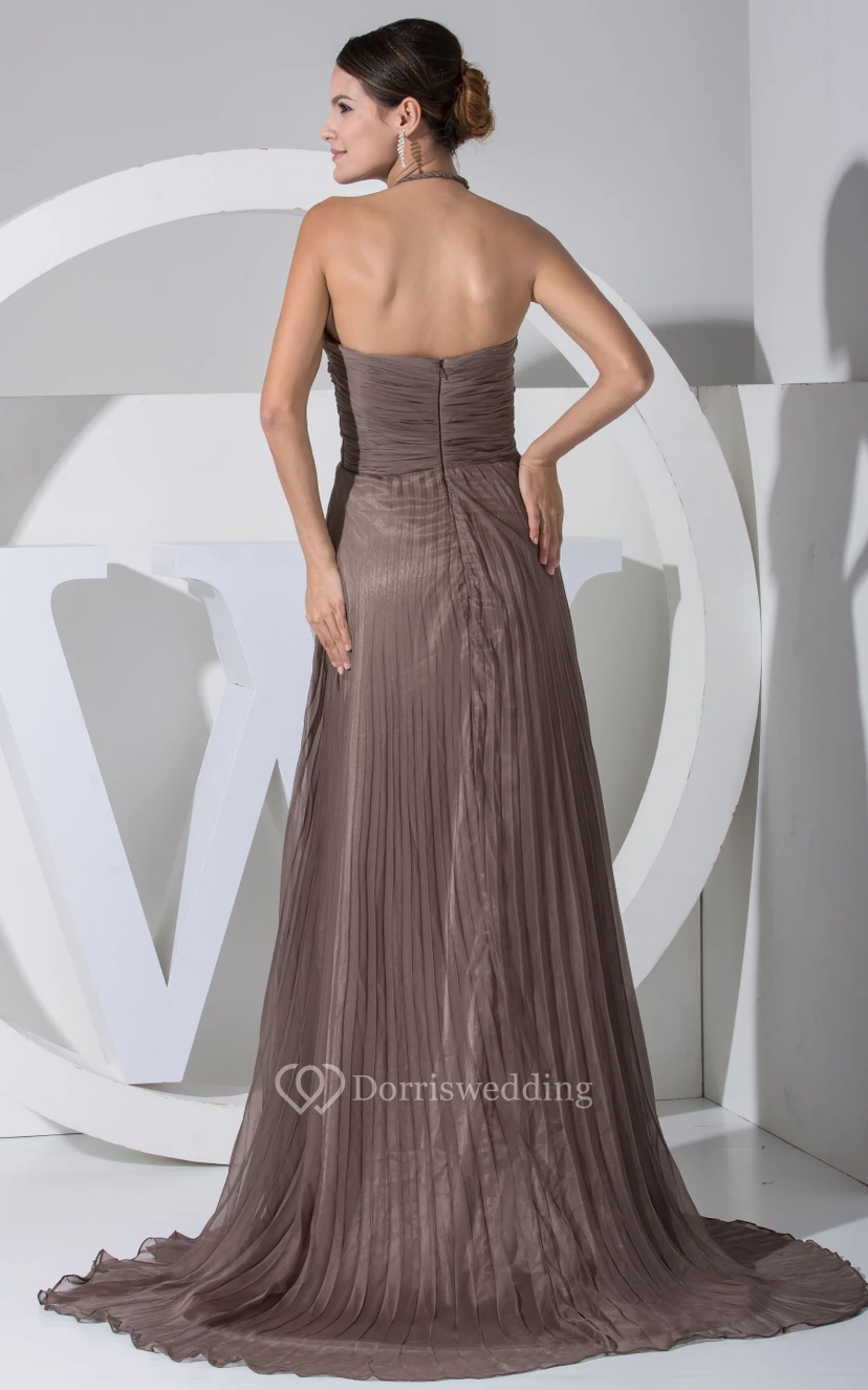 Chiffon Strapless Long Dress With Overall Pleating view 7