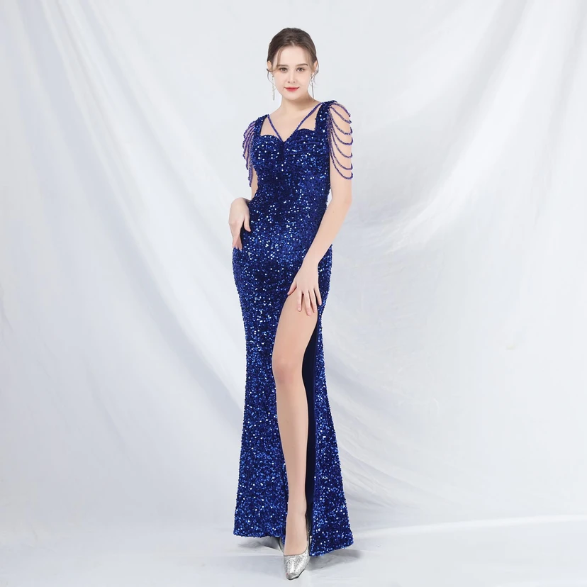 Ladies And Celebrities Formal Occasions Velvet-Bottomed Hand-Beaded Long Evening Dress view 32