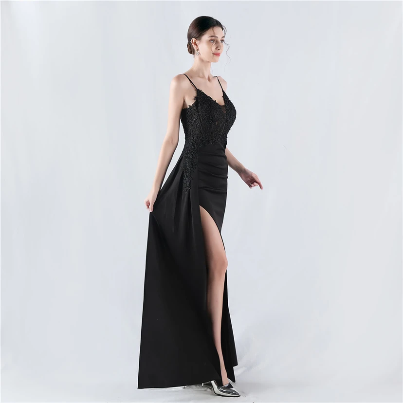 Heavy Hot Diamonds And Flower-Set Waisted Fishbone Satin Evening Dress Annual Meeting Wedding view 40