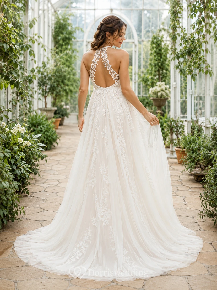 Maternity Halter Spaghetti Strap Lace Garden Wedding Dress view 2