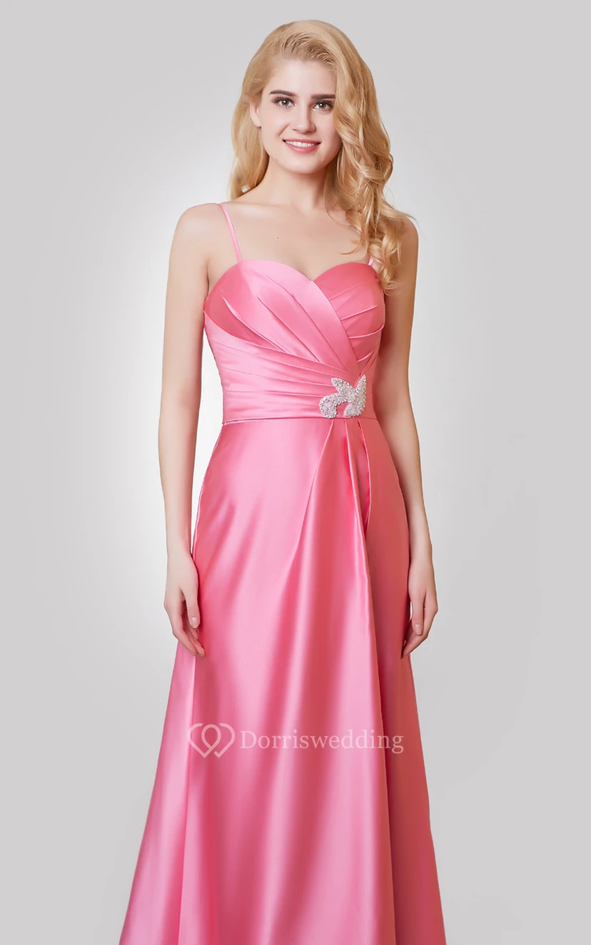 Sweetheart A-line Long Satin Dress With Ruching view 4