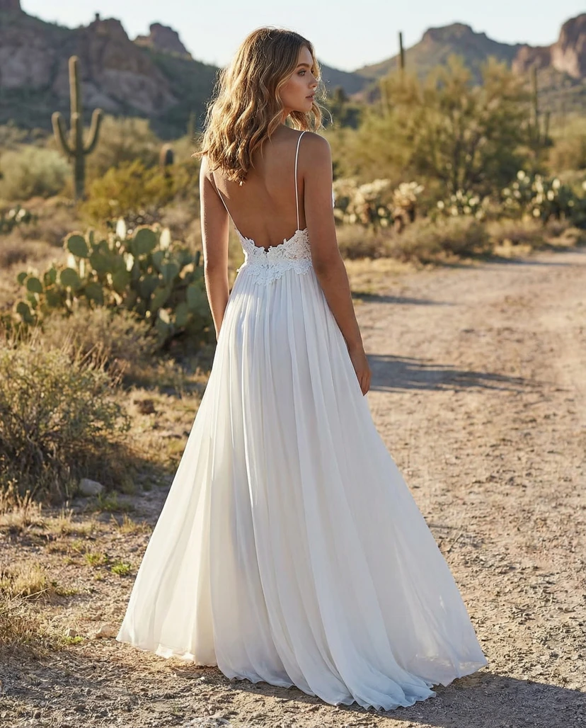 Robe de mariée en mousseline à bretelles spaghetti view 2