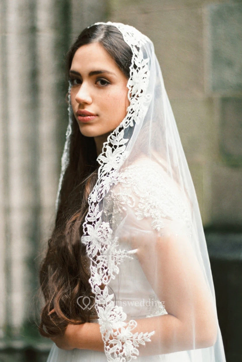 Western Style New Schiffli Lace Applique Soft Tulle Veil view 2