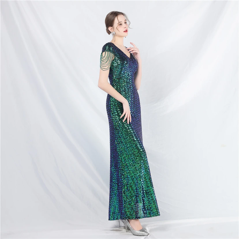A-Line Big Swing Dress Craft Sequined Long A-Line Evening Dress view 32
