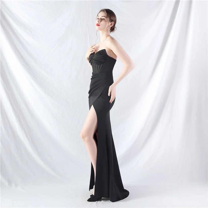 Vestido de noche de satén de alta gama con cola vertical pequeña y chaleco de espina de pescado de estilo palacio, de gran resistencia y cintura ajustada. view 66
