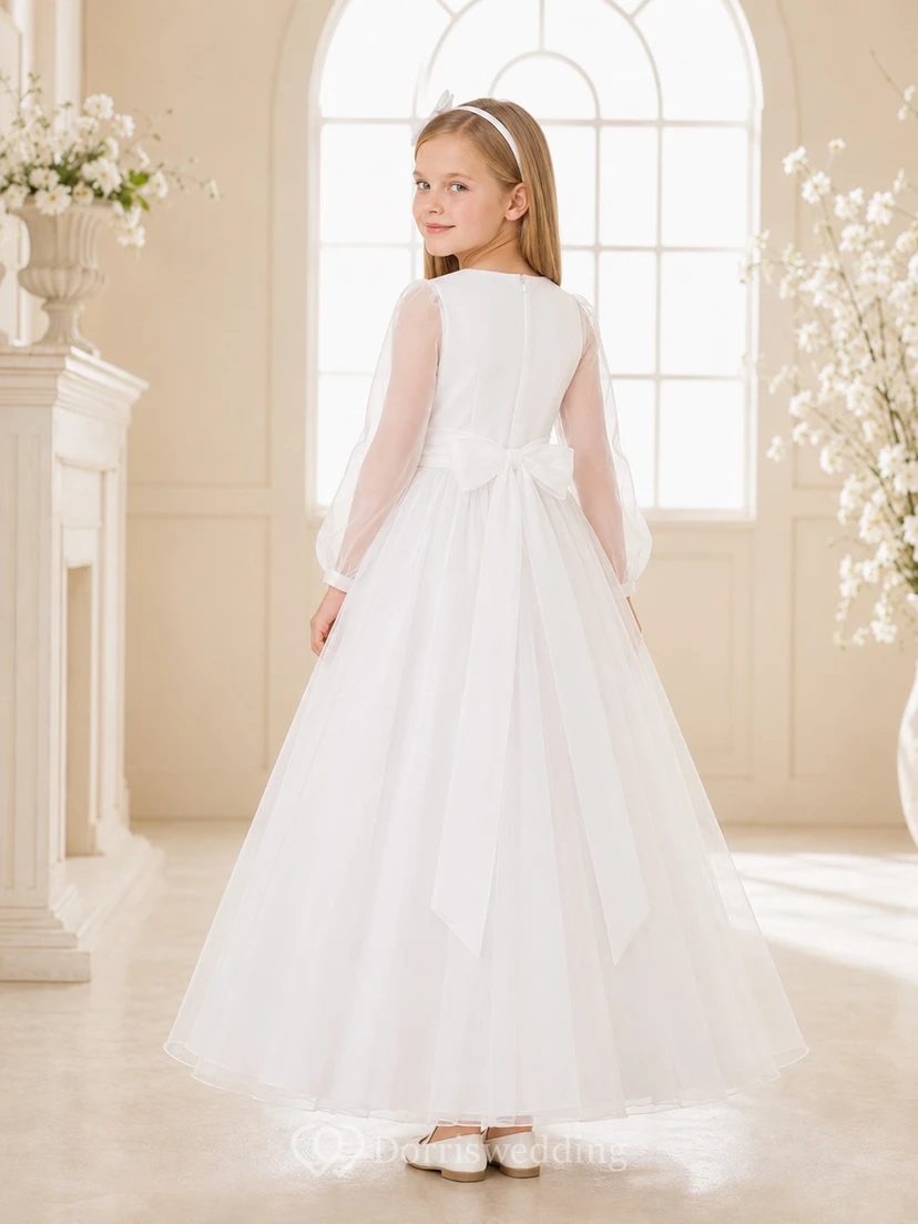 Robe de demoiselle d'honneur de communion sans manches en tulle transparent, longueur cheville view 2
