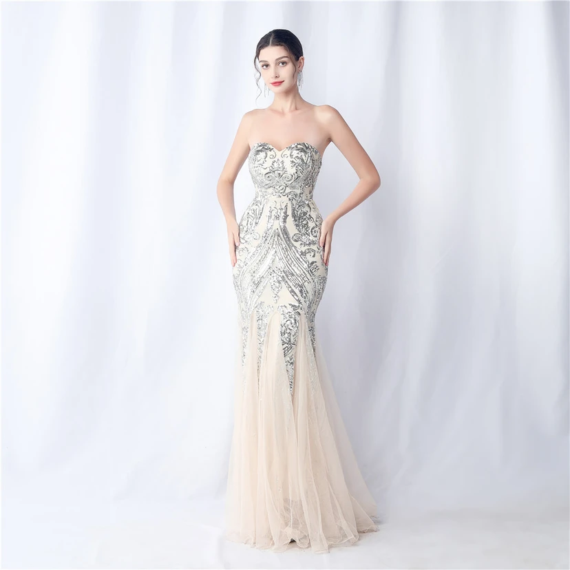 Positionierung Blumenschnitt Netz Pailletten Hochzeitsdinner Toast Party Abendkleid view 55