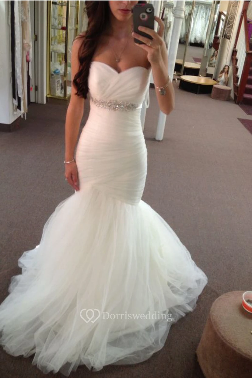 Sweetheart Empire Mermaid Tulle Wedding Gown With Ruching