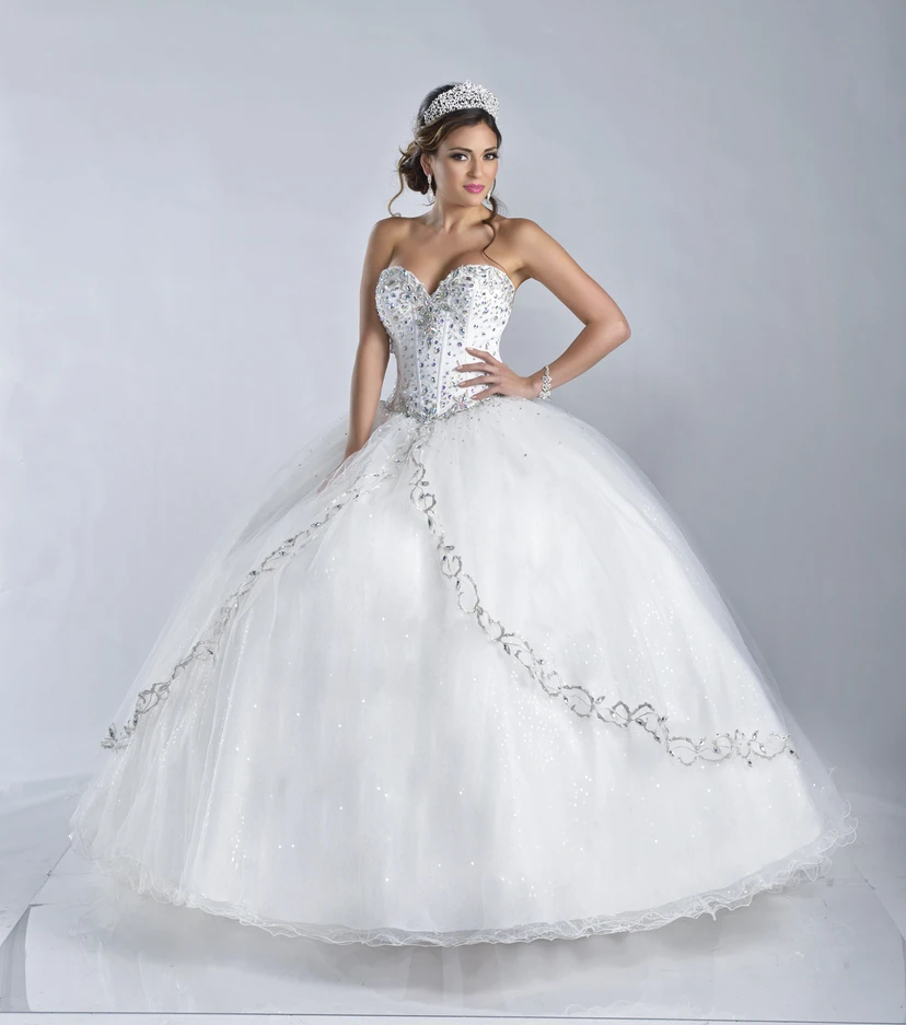 Lace-Up Back Sweetheart Ball Gown With Bodice Rhinestones
