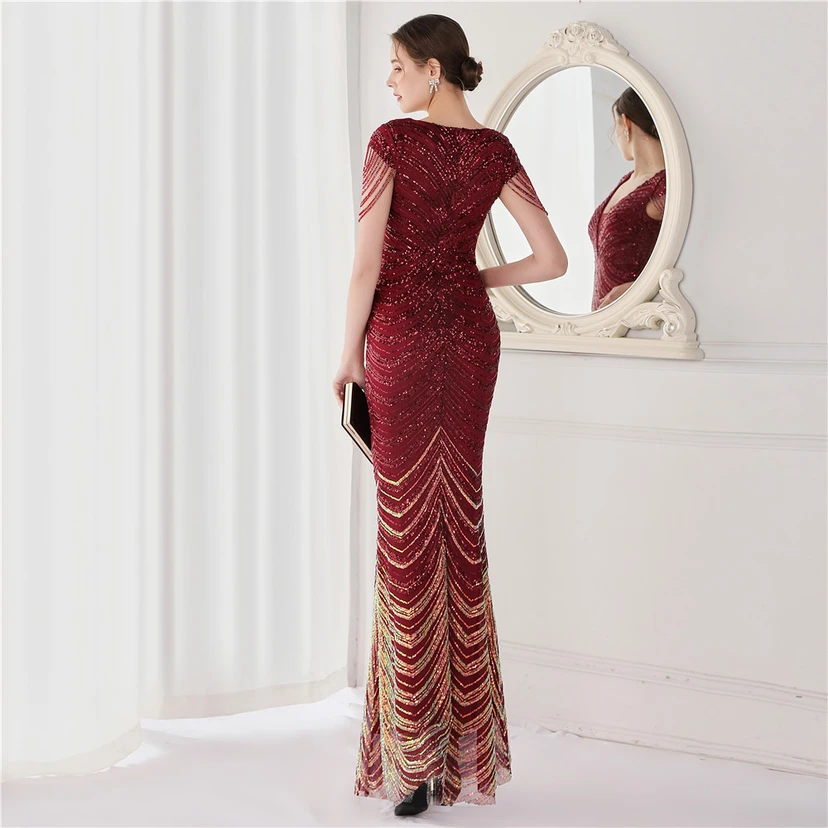 Paillettenbesetztes, handwerklich perfekt gefertigtes, perlenbesetztes Party-Abendkleid – sexy langes Kleid für die Braut view 11
